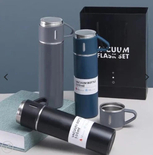 Stainless Steel Vacuum Flaskk Bottle with 3 Extra Glasses and 🎁 Gift Box
