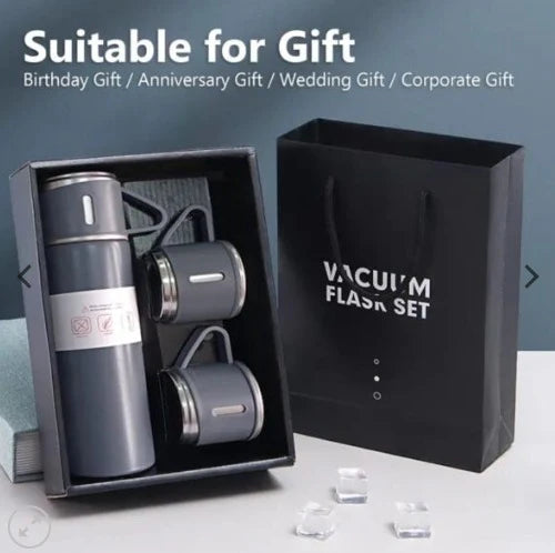 Stainless Steel Vacuum Flaskk Bottle with 3 Extra Glasses and 🎁 Gift Box