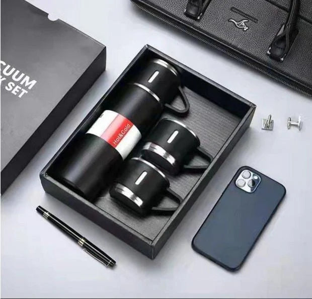 Stainless Steel Vacuum Flaskk Bottle with 3 Extra Glasses and 🎁 Gift Box