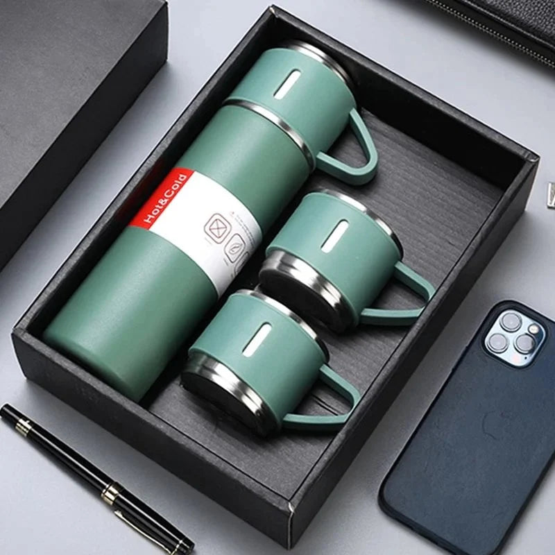 Stainless Steel Vacuum Flaskk Bottle with 3 Extra Glasses and 🎁 Gift Box