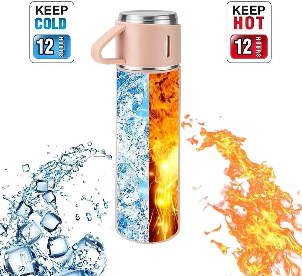 Stainless Steel Vacuum Flaskk Bottle with 3 Extra Glasses and 🎁 Gift Box