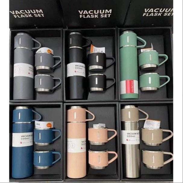 Stainless Steel Vacuum Flaskk Bottle with 3 Extra Glasses and 🎁 Gift Box