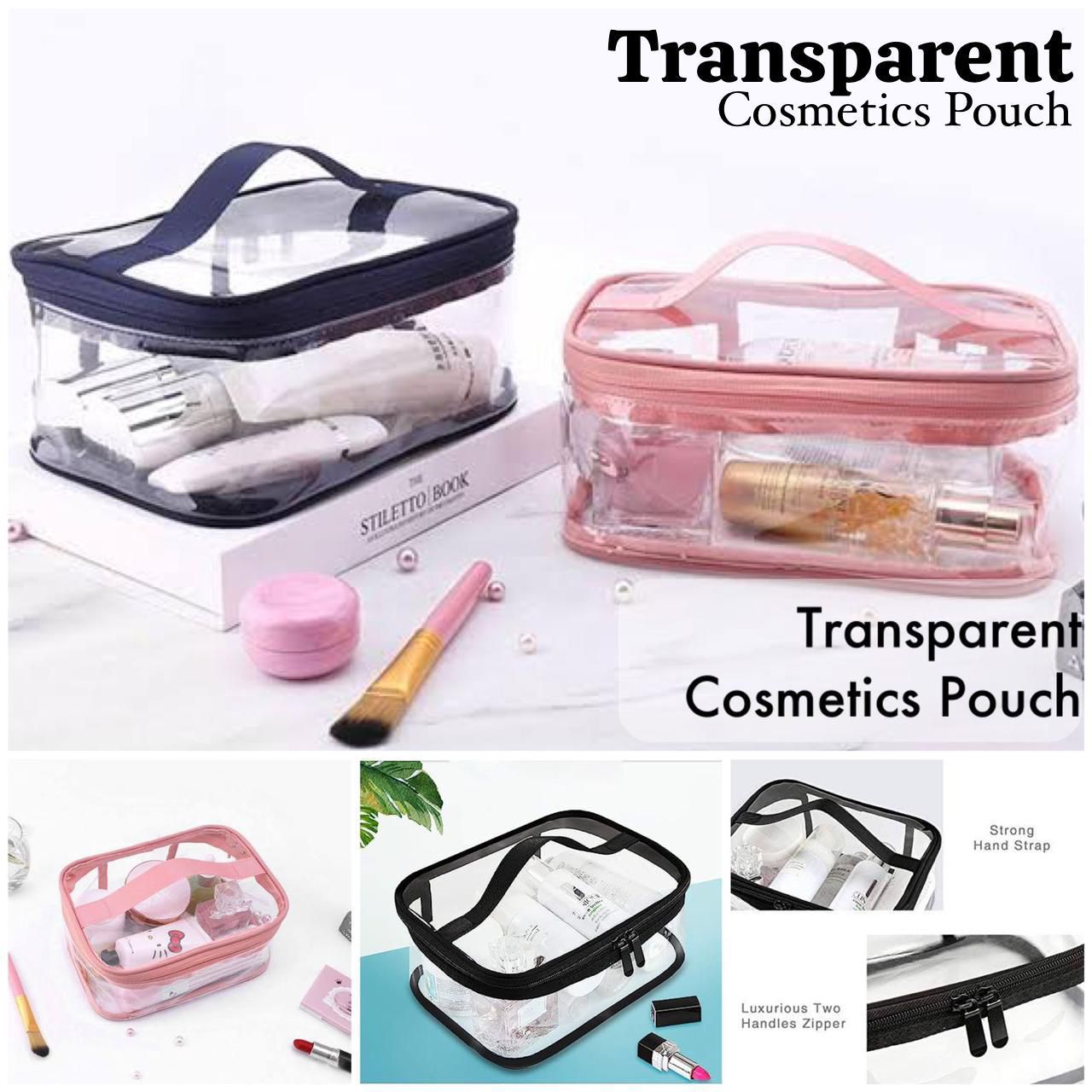 (Pack OF 2) Transparent Cosmetics Zip Pouch