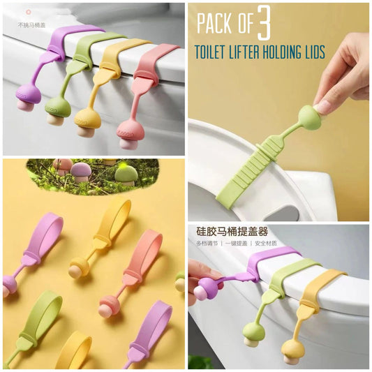 */3pcs - 🇨🇳 Pack of 3 Toilet Lifter Creative Holding Silicone Lids (Mix/Random colour)