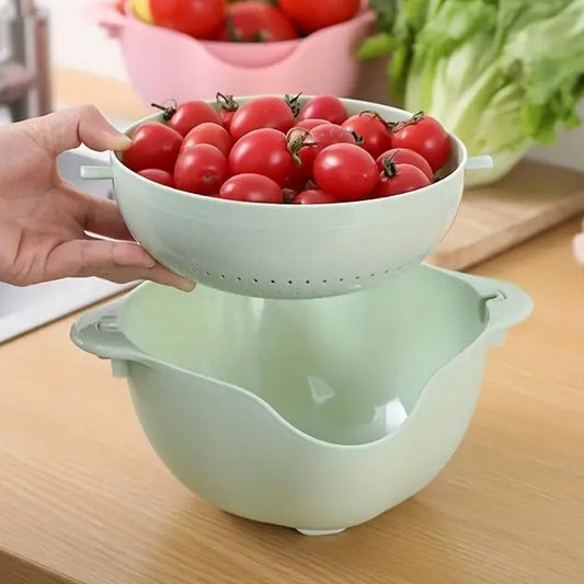 2 in 1  Happy Drainage Double Layer Rotatable Multipurpose Basket