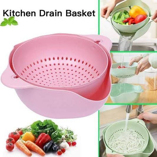 2 in 1  Happy Drainage Double Layer Rotatable Multipurpose Basket