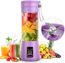 USB Rechargeable Juicer Blender 6 Blades Electric Blender Mini Portable Personal Size Juicer Cup USB Rechargeable Mixer 380ml Food Grade Water Bottle Portable Fruit Juicer Machine (Double Click Start)