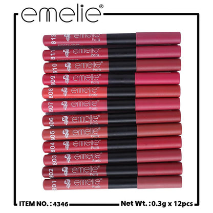 Emelie Lipistick Jumbo Pencils Full Matte 12 Different Shades