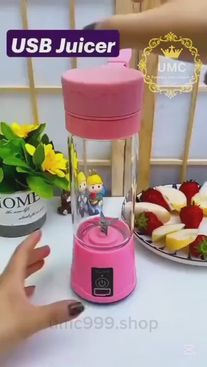 USB Rechargeable Juicer Blender 6 Blades Electric Blender Mini Portable Personal Size Juicer Cup USB Rechargeable Mixer 380ml Food Grade Water Bottle Portable Fruit Juicer Machine (Double Click Start)